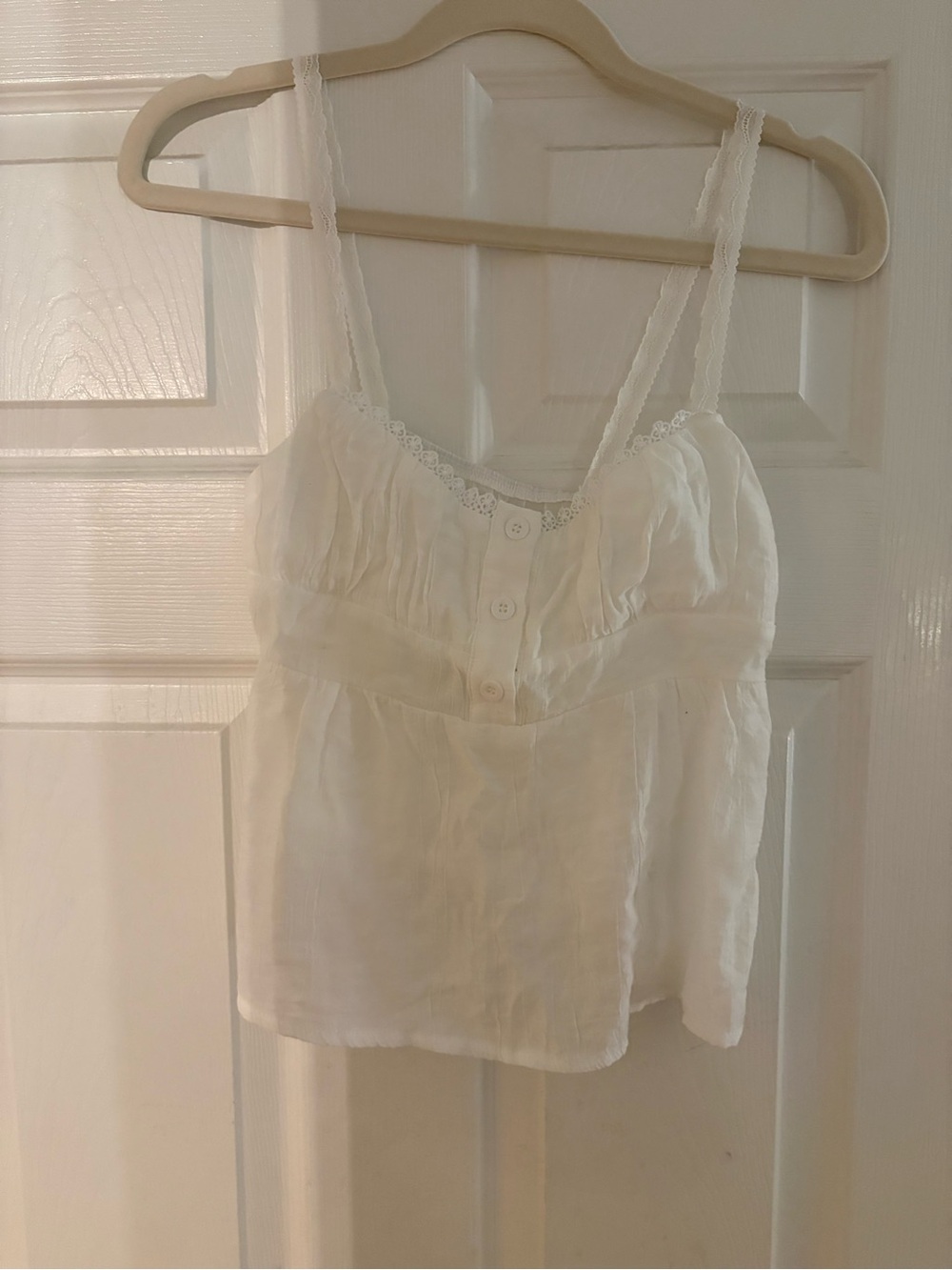 Women’s White Lace-Trim Button Camisole Top